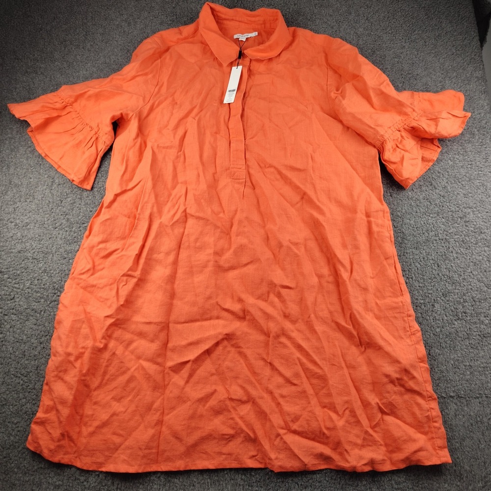 Chico's Linen Dress Sz 20 Fluted Slv Solid Nectarine Orange Shift NWT